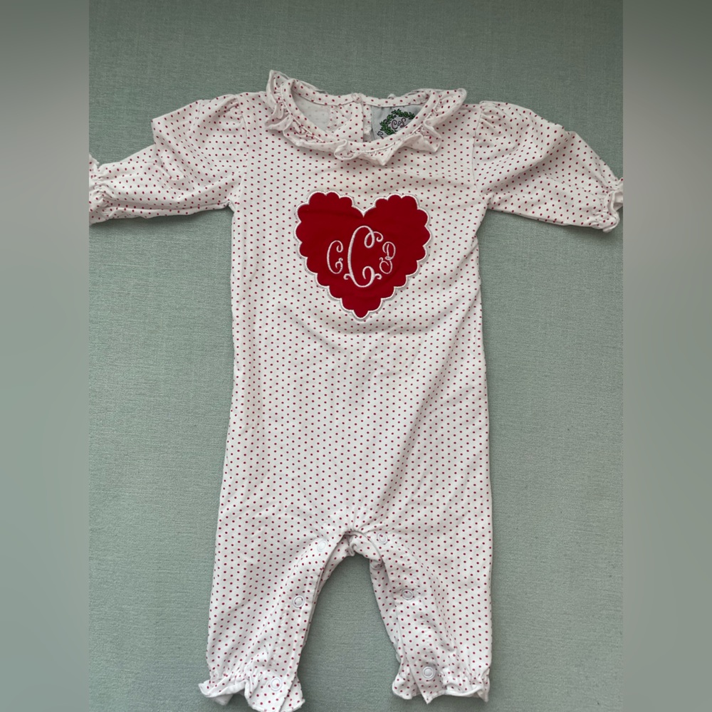 Cecil and Lou baby girl romper with monogrammed “CPC” size 3month